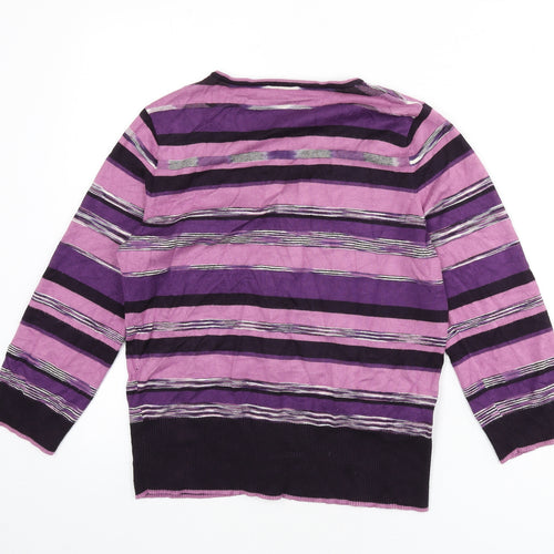CC Womens Purple V-Neck Striped Viscose Cardigan Jumper Size M