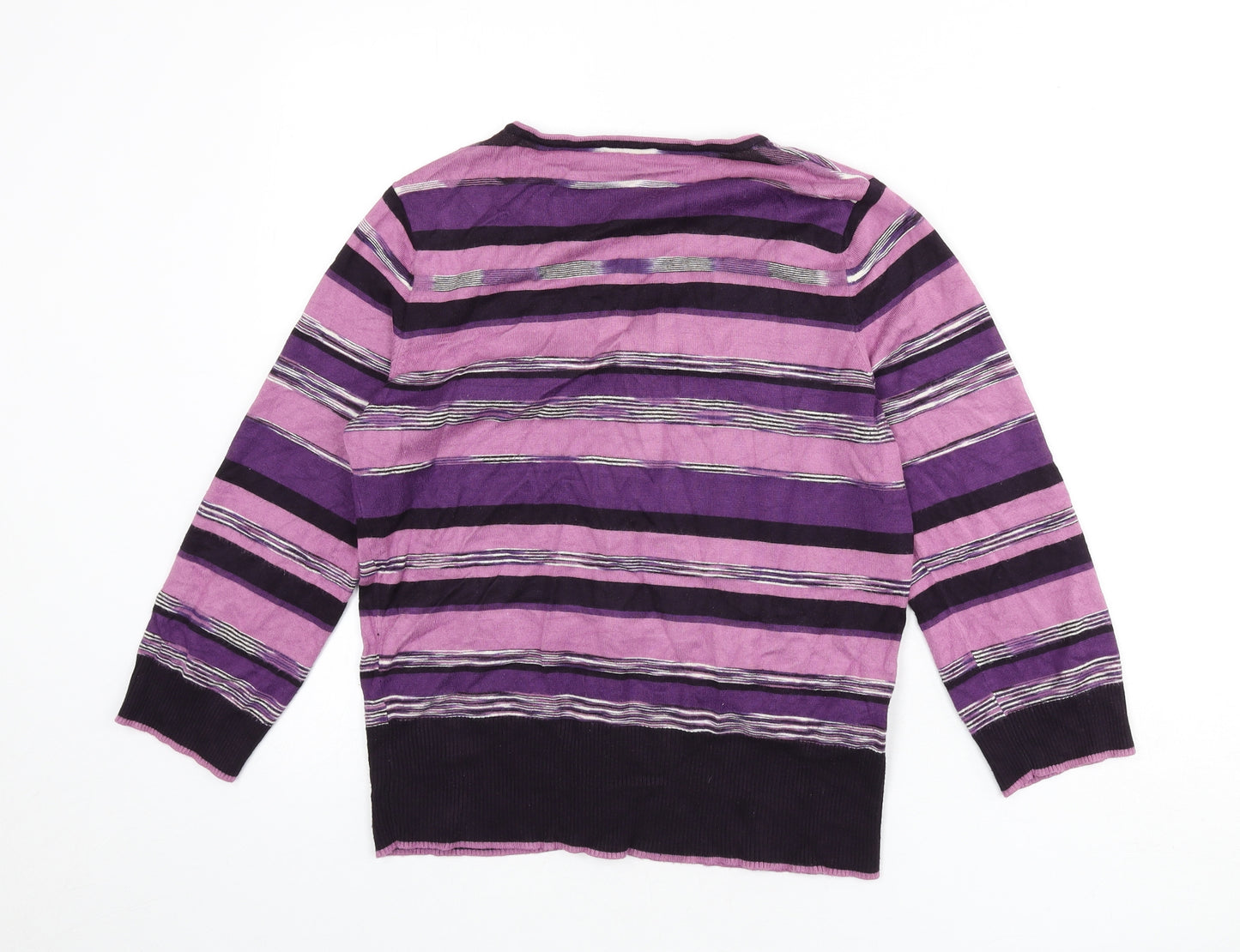 CC Womens Purple V-Neck Striped Viscose Cardigan Jumper Size M