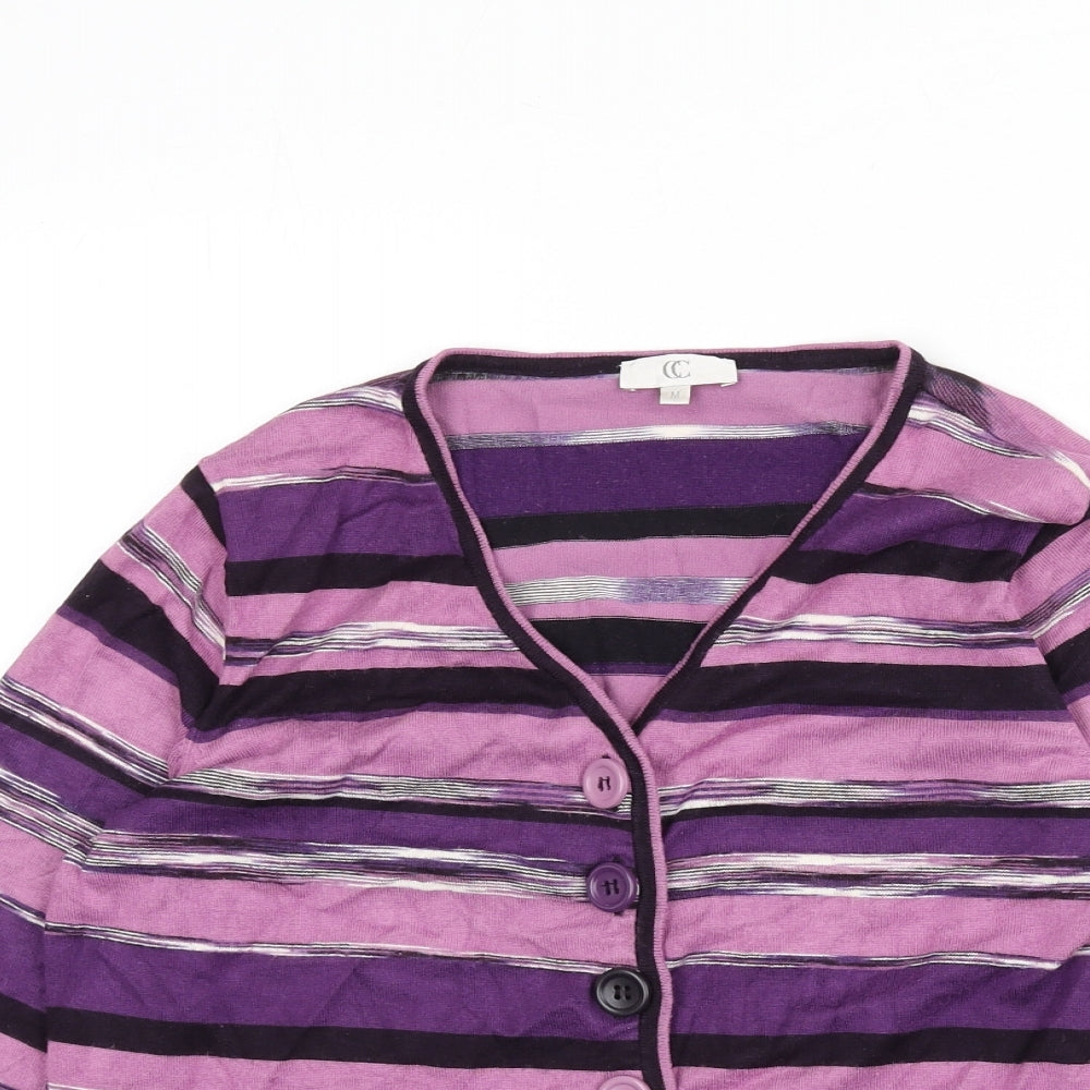 CC Womens Purple V-Neck Striped Viscose Cardigan Jumper Size M