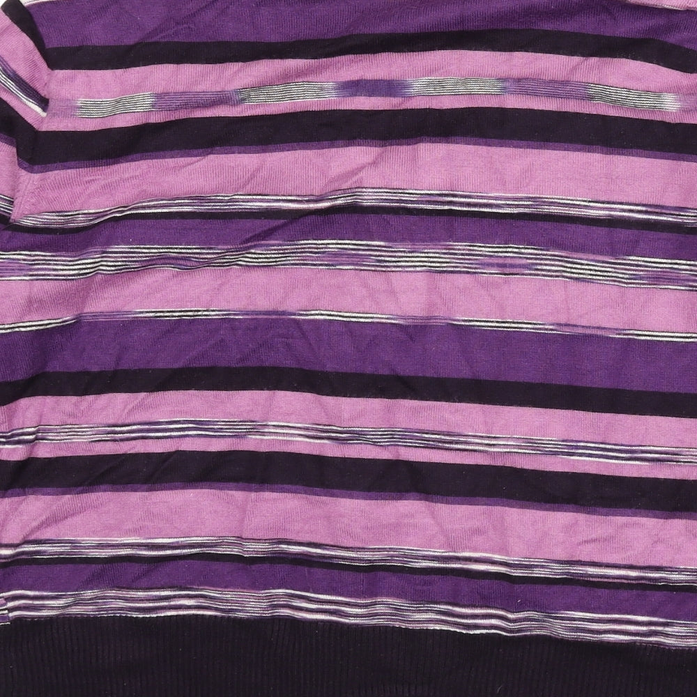 CC Womens Purple V-Neck Striped Viscose Cardigan Jumper Size M
