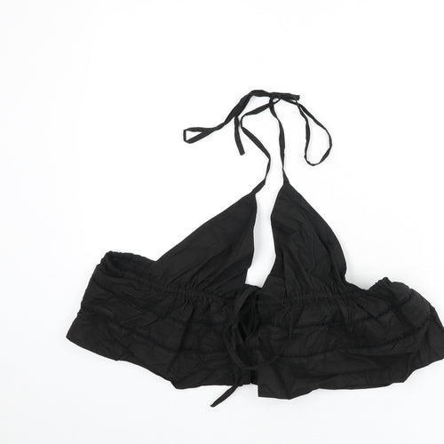 PRETTYLITTLETHING Womens Black Cotton Cropped T-Shirt Size 12 Halter
