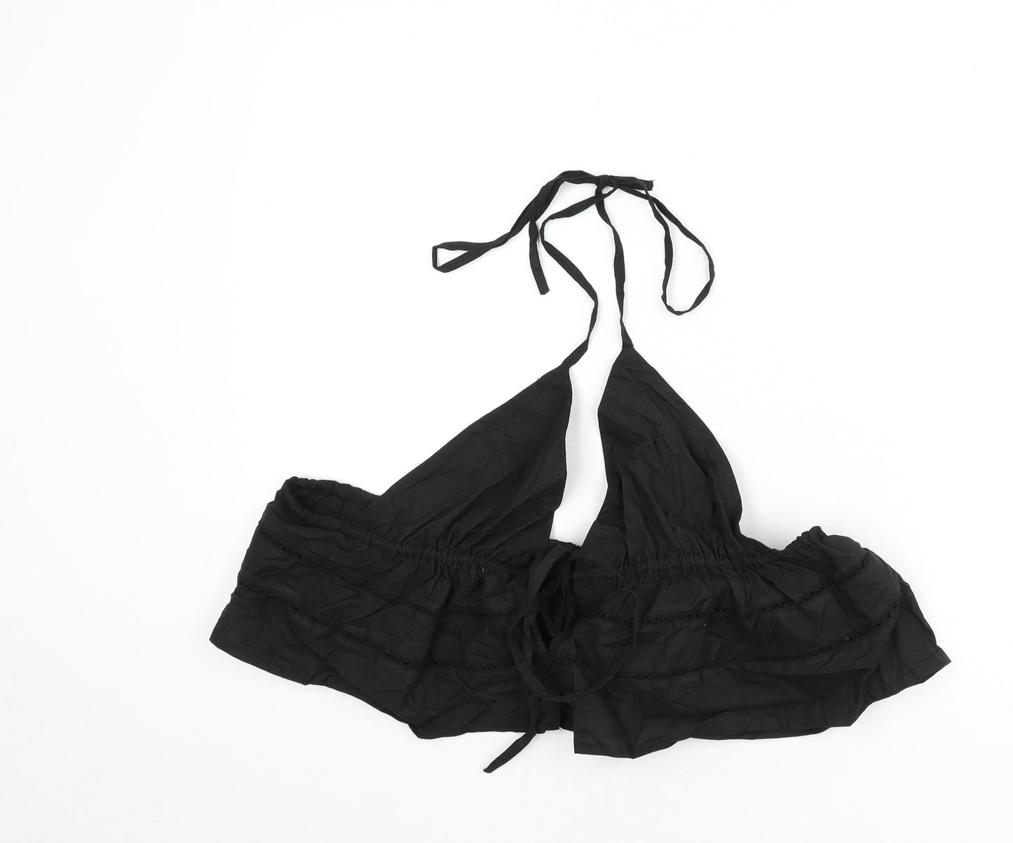 PRETTYLITTLETHING Womens Black Cotton Cropped T-Shirt Size 12 Halter