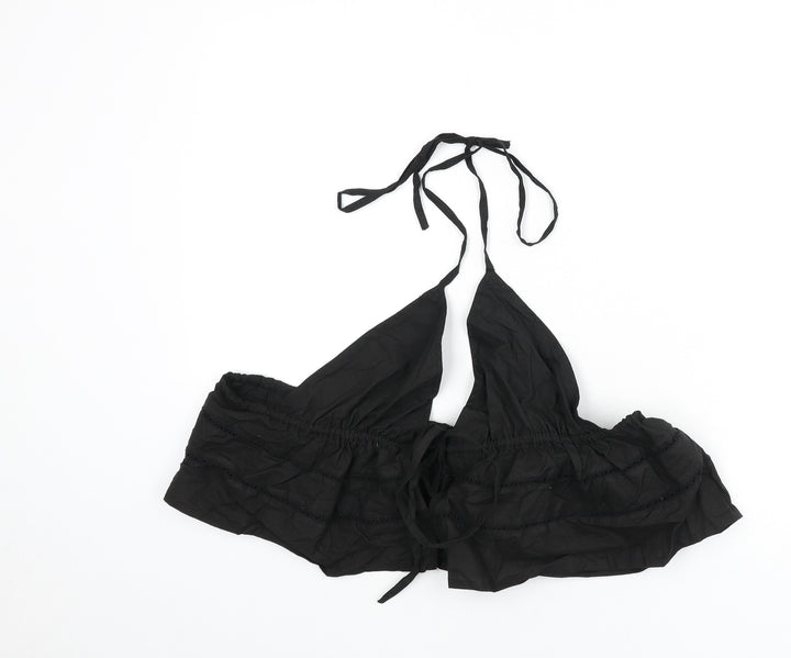 PRETTYLITTLETHING Womens Black Cotton Cropped T-Shirt Size 12 Halter
