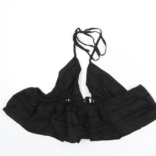 PRETTYLITTLETHING Womens Black Cotton Cropped T-Shirt Size 12 Halter