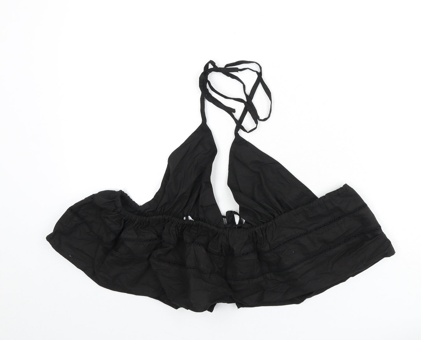 PRETTYLITTLETHING Womens Black Cotton Cropped T-Shirt Size 12 Halter