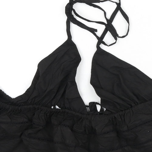 PRETTYLITTLETHING Womens Black Cotton Cropped T-Shirt Size 12 Halter