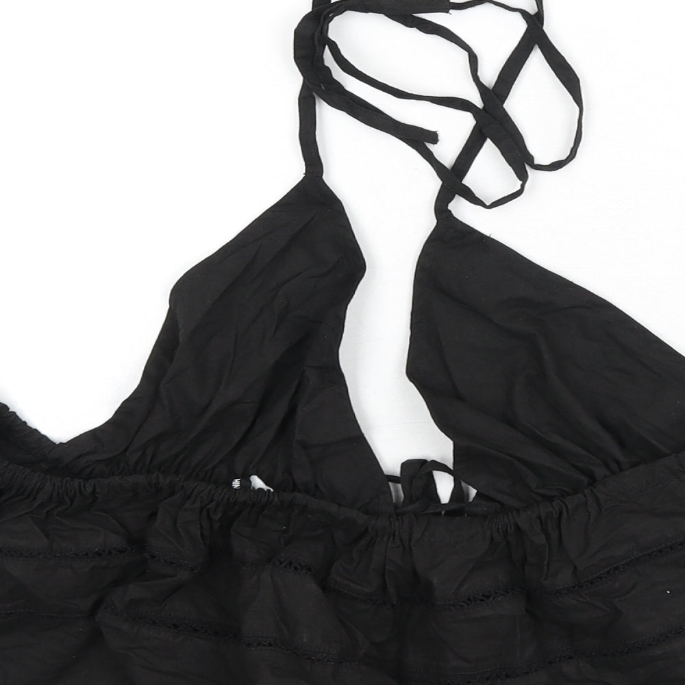 PRETTYLITTLETHING Womens Black Cotton Cropped T-Shirt Size 12 Halter