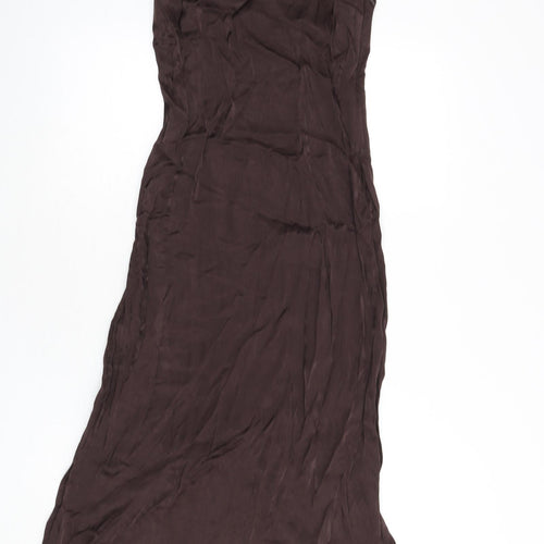Weekday Womens Brown Viscose Maxi Size 6 Scoop Neck Zip - Racer Back