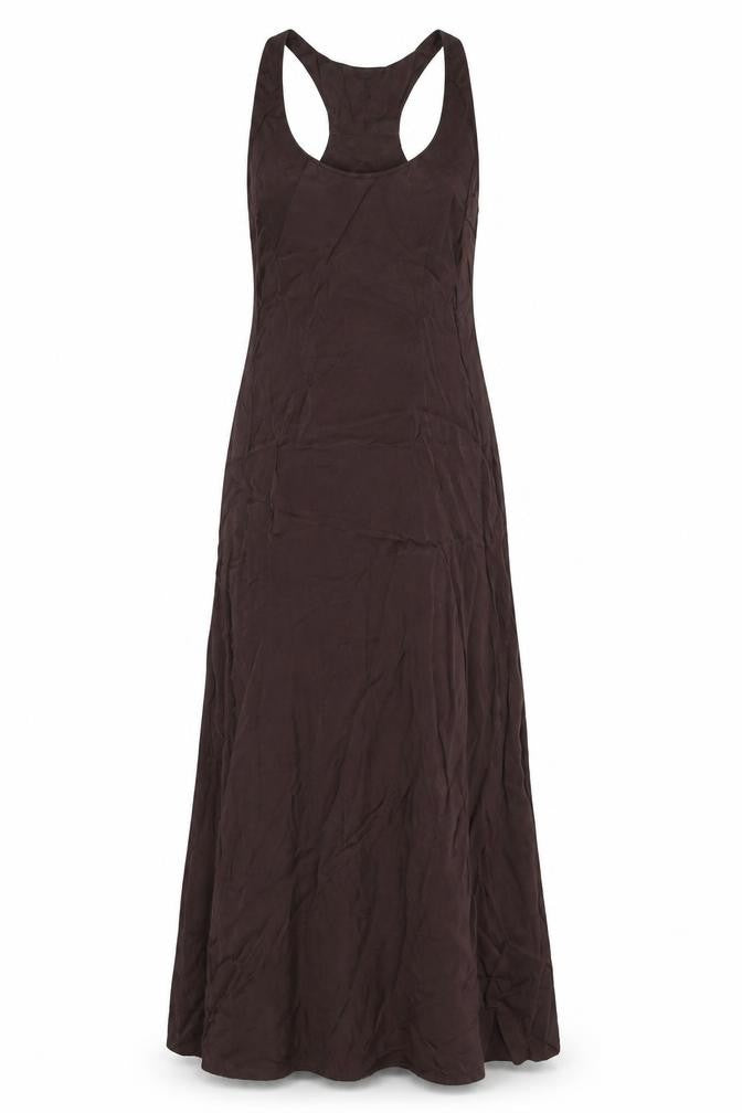 Front view of Weekday women’s brown viscose maxi, size UK 6, scoop neck zip - racer back