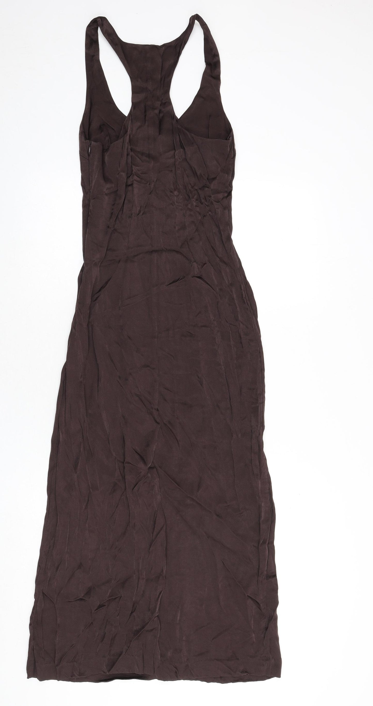 Weekday Womens Brown Viscose Maxi Size 6 Scoop Neck Zip - Racer Back