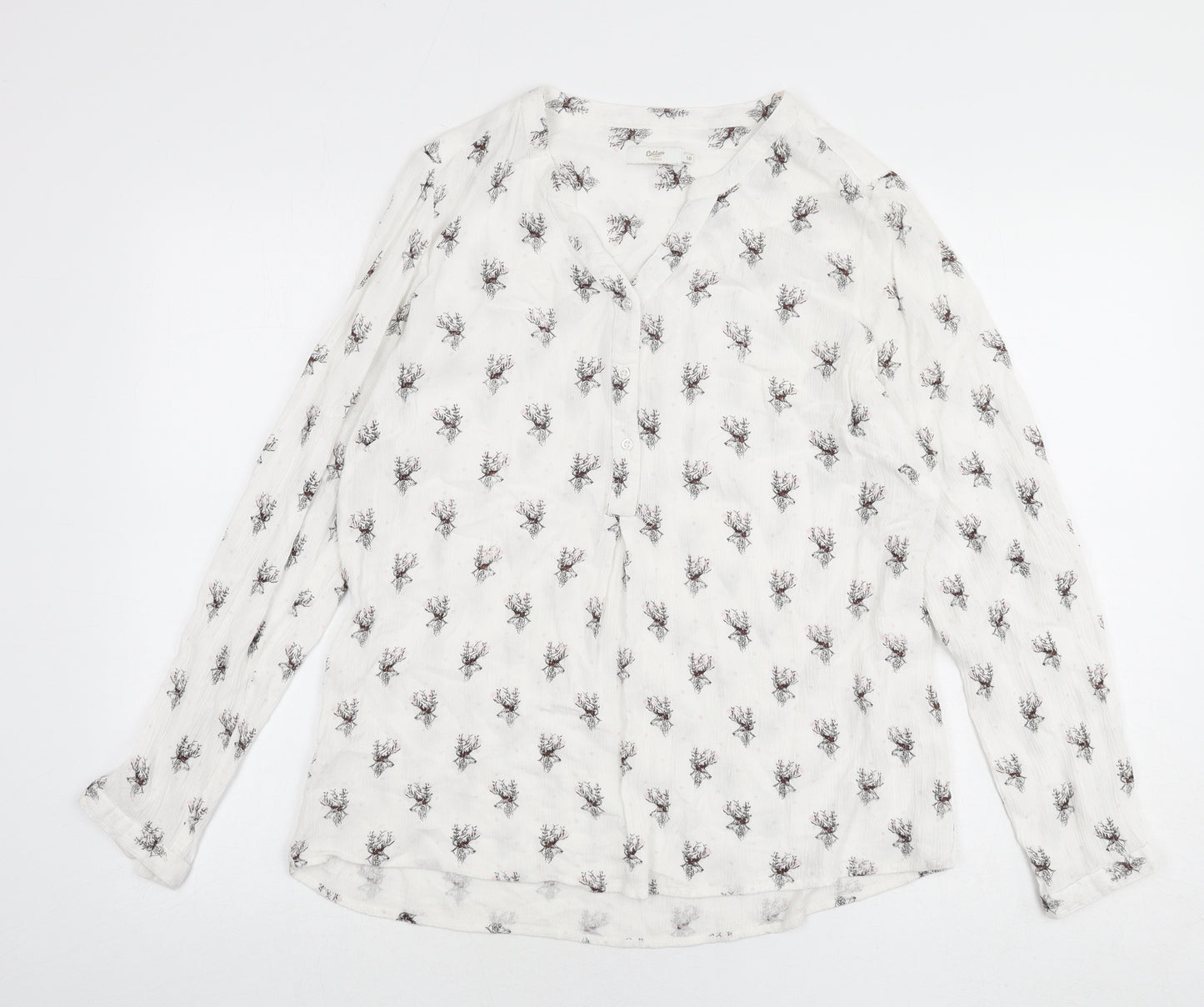 Cotton Traders Womens White Geometric Viscose Basic Blouse Size 20 Henley - Stag