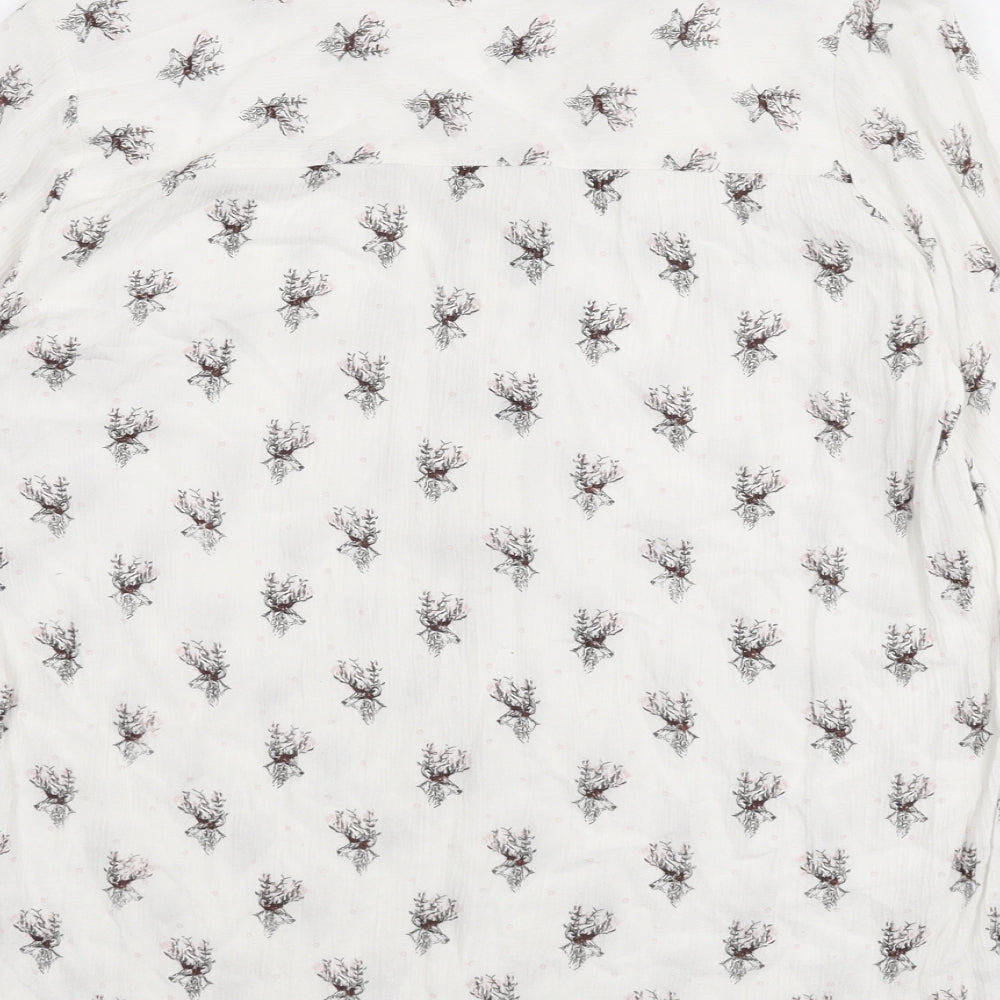 Cotton Traders Womens White Geometric Viscose Basic Blouse Size 20 Henley - Stag
