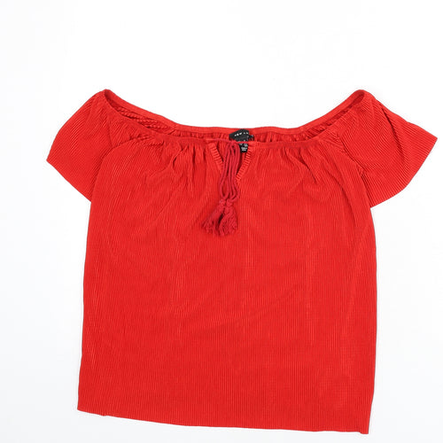 New Look Womens Red Polyester Basic Blouse Size 6 Off the Shoulder - Ribbed, Tassels, Bardot