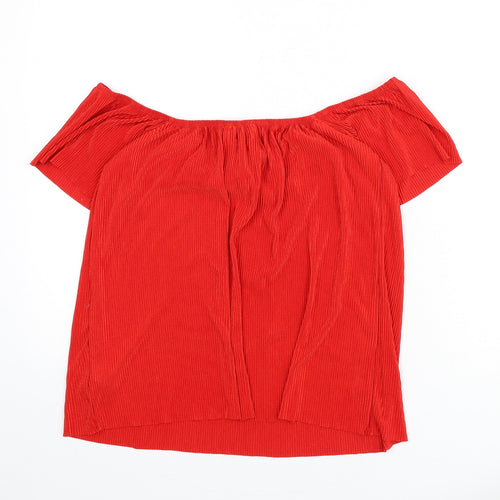 New Look Womens Red Polyester Basic Blouse Size 6 Off the Shoulder - Ribbed, Tassels, Bardot