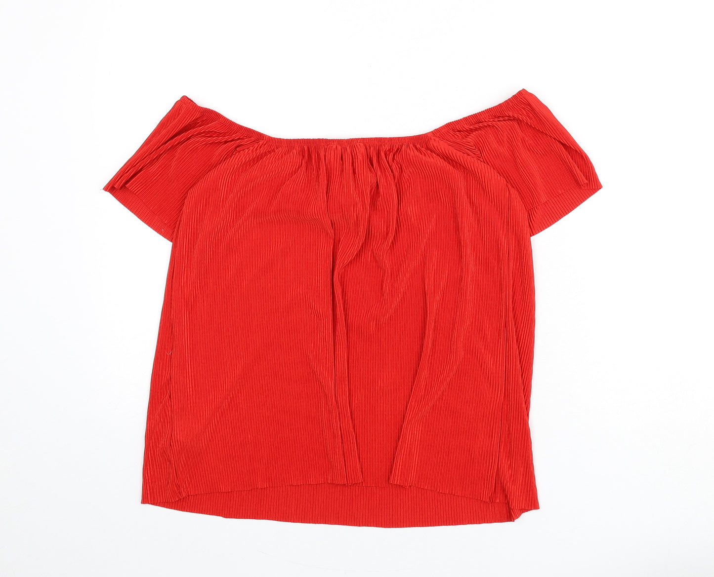 New Look Womens Red Polyester Basic Blouse Size 6 Off the Shoulder - Ribbed, Tassels, Bardot