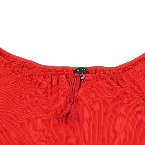 New Look Womens Red Polyester Basic Blouse Size 6 Off the Shoulder - Ribbed, Tassels, Bardot