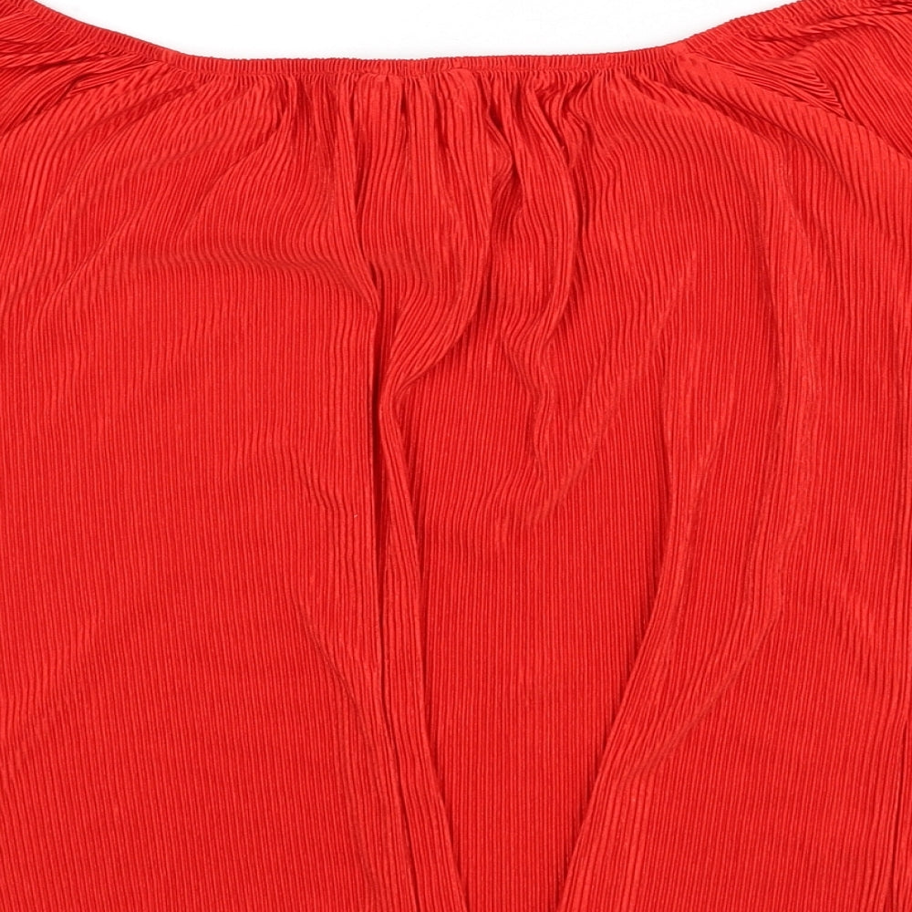 New Look Womens Red Polyester Basic Blouse Size 6 Off the Shoulder - Ribbed, Tassels, Bardot