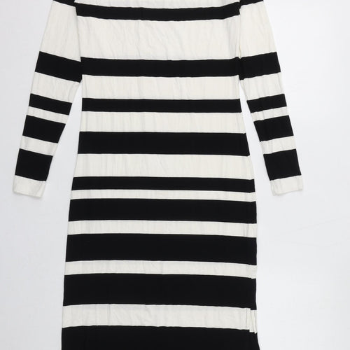 Selected Femme Womens White Striped Viscose Bodycon Size XS Round Neck Pullover - Side Slits