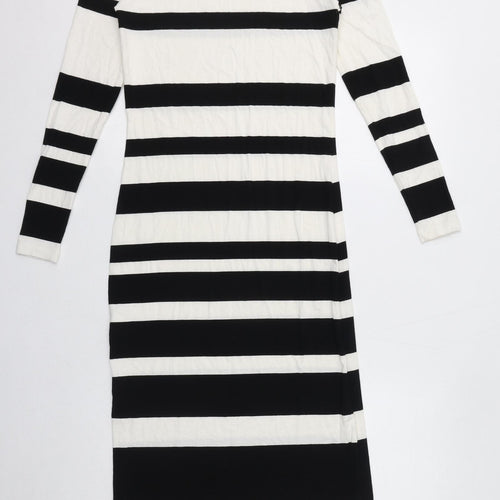 Selected Femme Womens White Striped Viscose Bodycon Size XS Round Neck Pullover - Side Slits