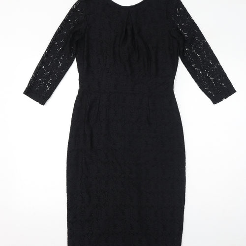 Dorothy Perkins Womens Black Cotton Bodycon Size 12 Round Neck Zip