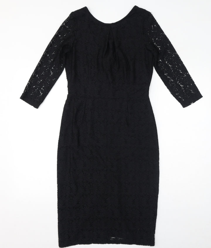 Dorothy Perkins Womens Black Cotton Bodycon Size 12 Round Neck Zip