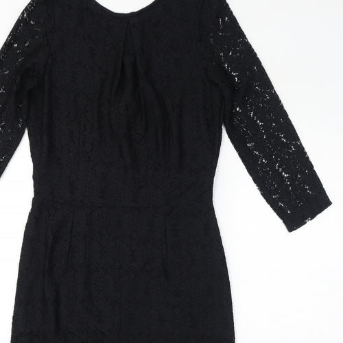 Dorothy Perkins Womens Black Cotton Bodycon Size 12 Round Neck Zip