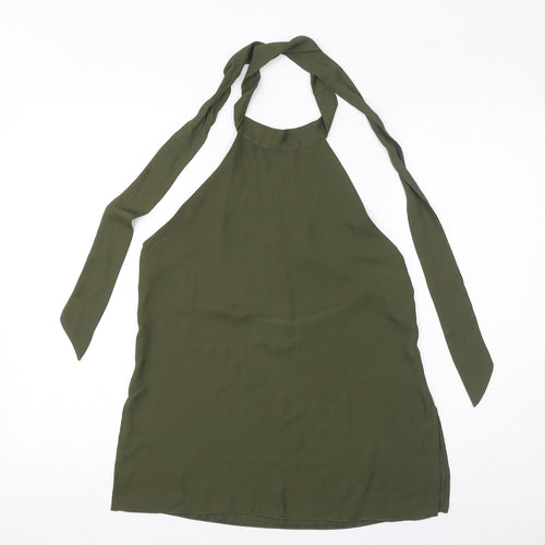 Diffuse Womens Green Polyester Basic Blouse Size 10 Halter - Open Back, Side Slits