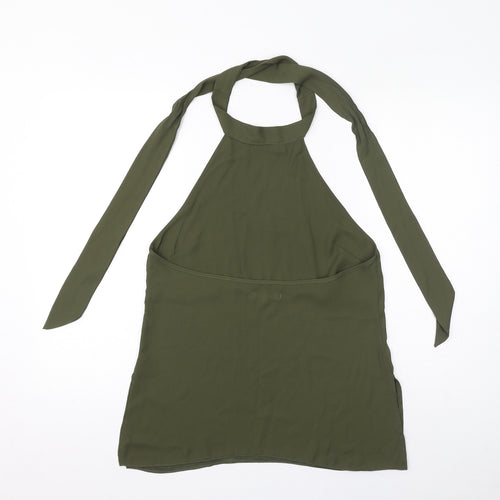 Diffuse Womens Green Polyester Basic Blouse Size 10 Halter - Open Back, Side Slits