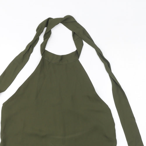 Diffuse Womens Green Polyester Basic Blouse Size 10 Halter - Open Back, Side Slits