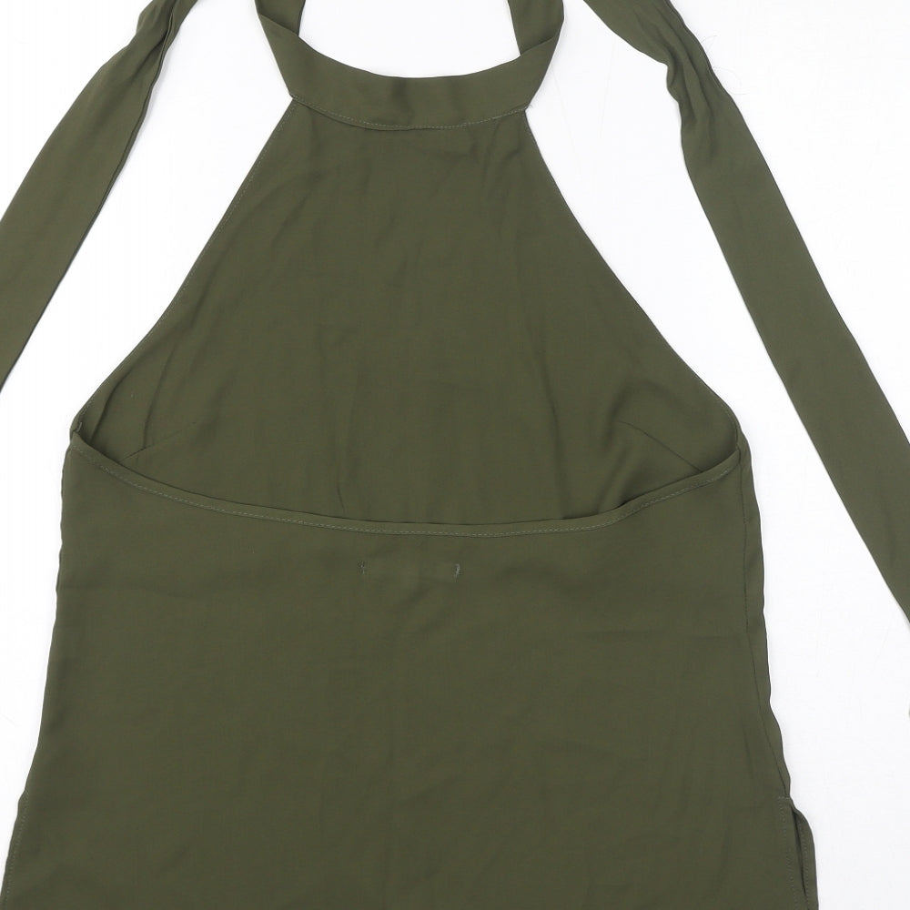Diffuse Womens Green Polyester Basic Blouse Size 10 Halter - Open Back, Side Slits