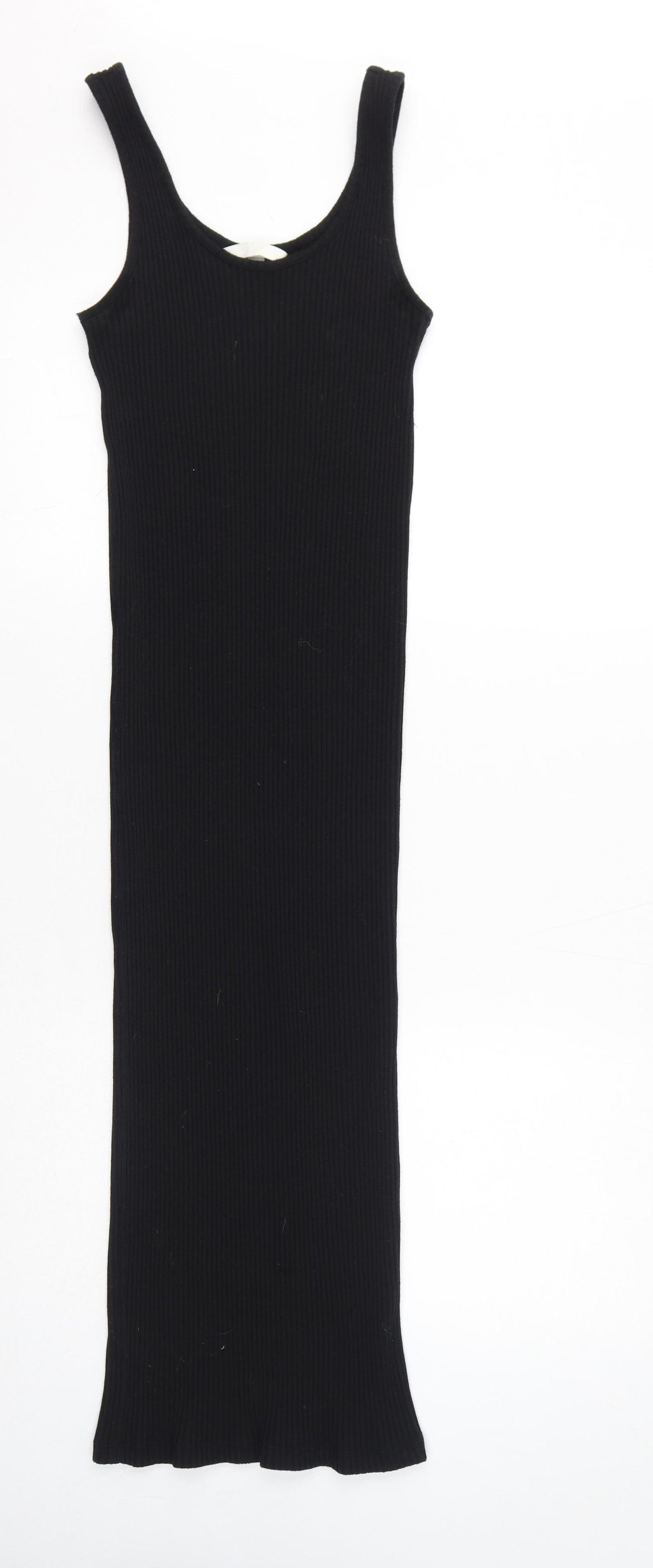 H&M Womens Black Cotton Tank Dress Size S Scoop Neck Pullover
