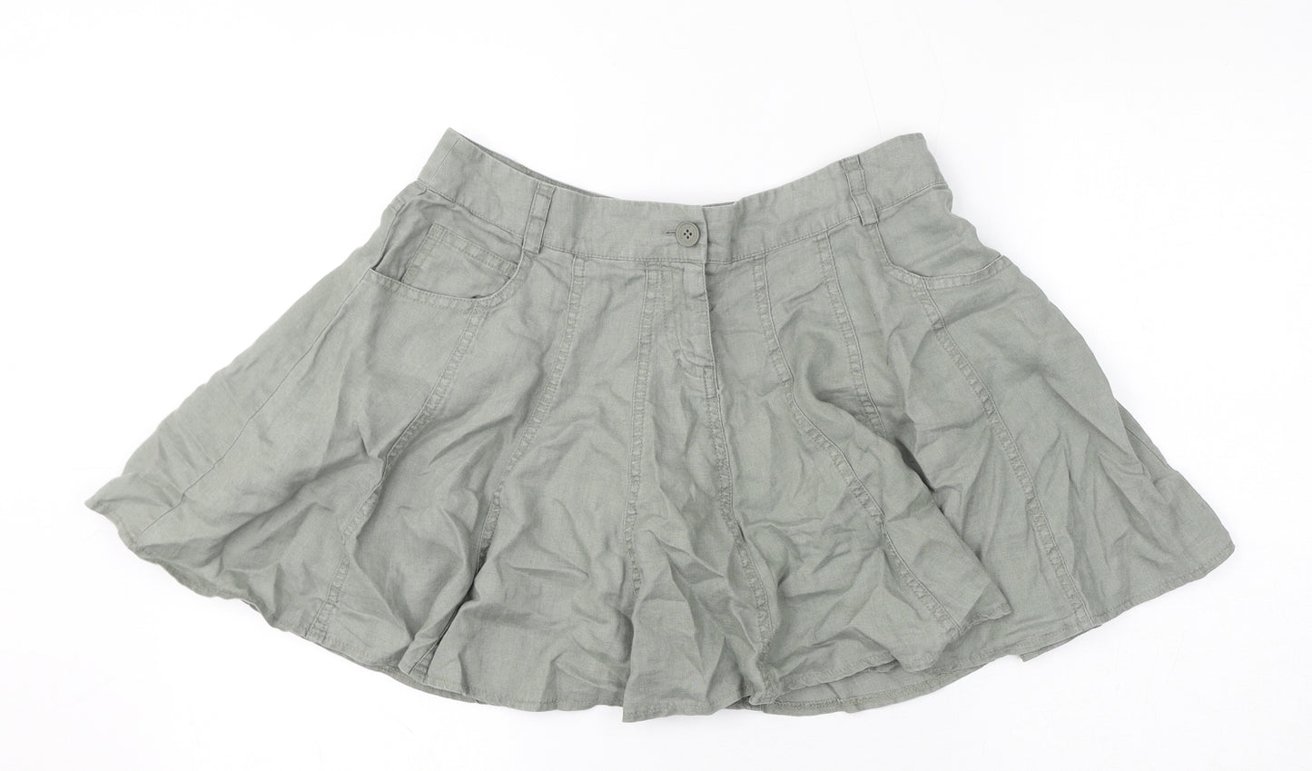 Warehouse Womens Grey Linen Flare Skirt Size 10 Zip