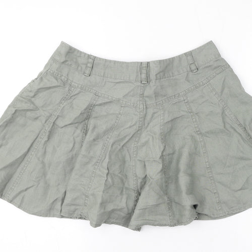 Warehouse Womens Grey Linen Flare Skirt Size 10 Zip