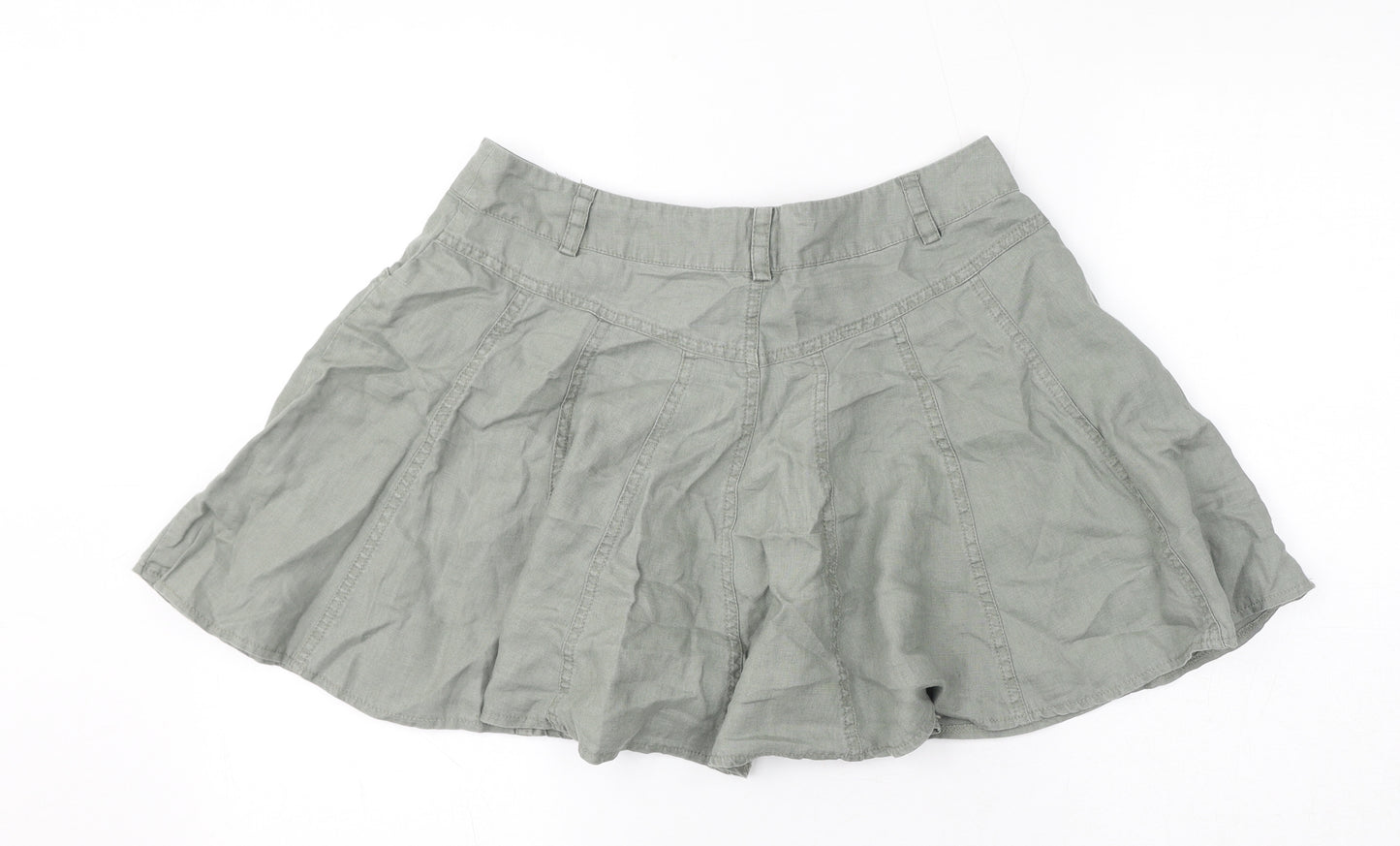 Warehouse Womens Grey Linen Flare Skirt Size 10 Zip