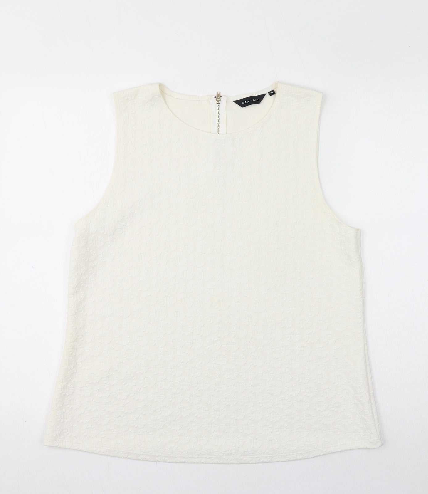 New Look Womens White Polyester Basic Tank Size 18 Round Neck - Embossed Flowers