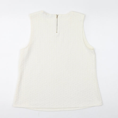 New Look Womens White Polyester Basic Tank Size 18 Round Neck - Embossed Flowers