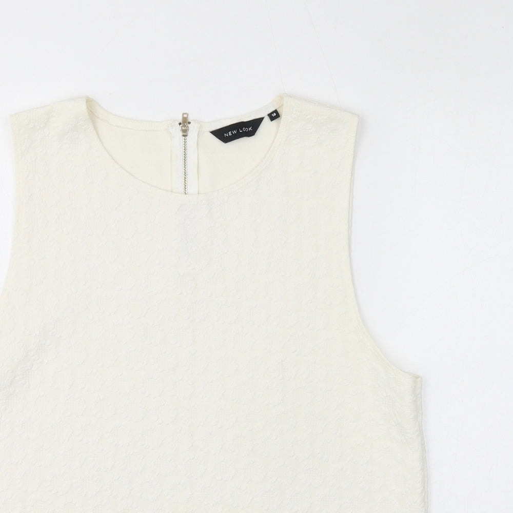 New Look Womens White Polyester Basic Tank Size 18 Round Neck - Embossed Flowers