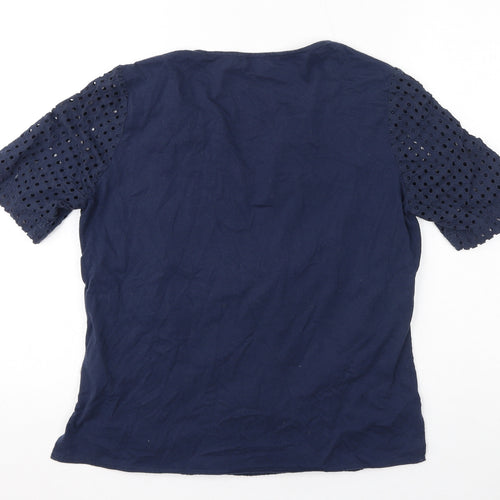 Sandwich Womens Blue Cotton Basic T-Shirt Size 10 V-Neck - Broderie Anglaise