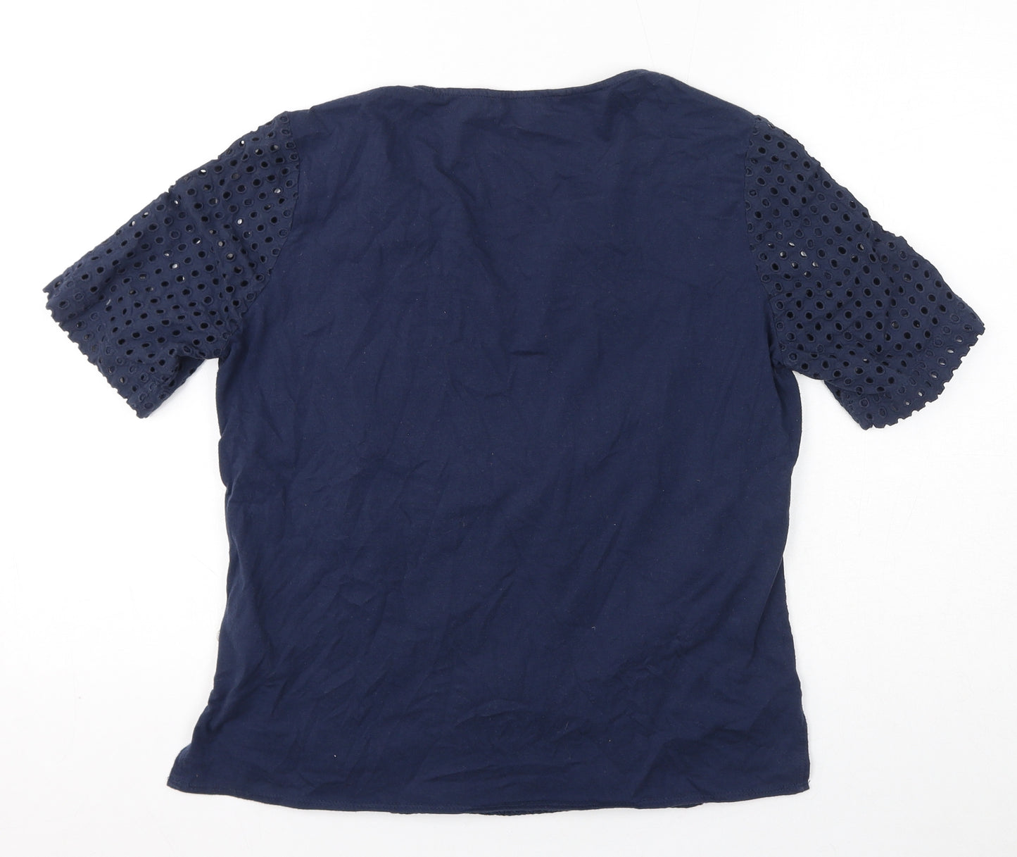 Sandwich Womens Blue Cotton Basic T-Shirt Size 10 V-Neck - Broderie Anglaise