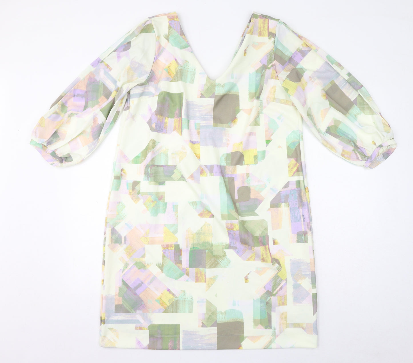 NEXT Womens Multicoloured Geometric Polyester Mini Size 16 V-Neck Pullover - Open Sleeve