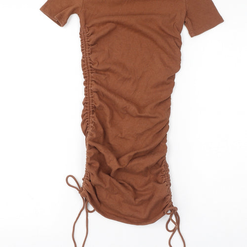Zara Womens Brown Cotton Bodycon Size S Crew Neck Pullover - Rushed