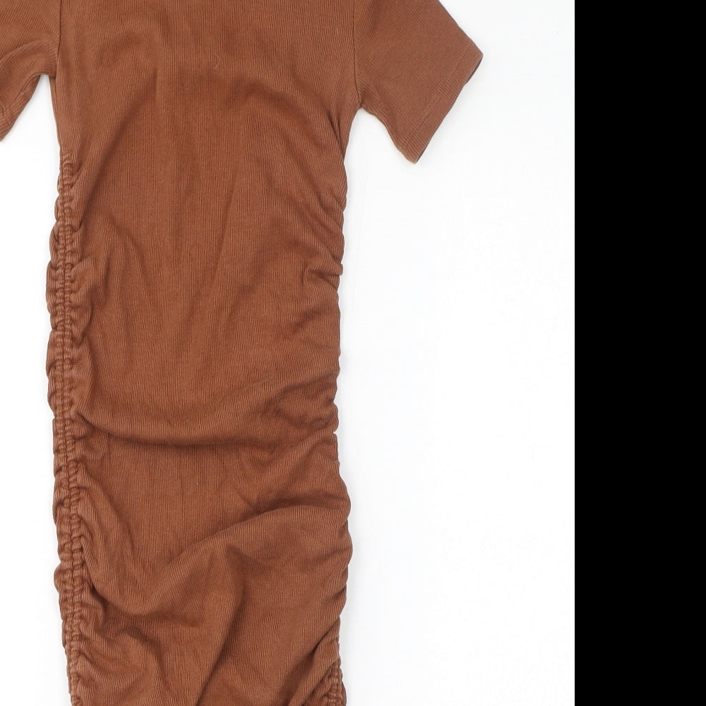 Zara Womens Brown Cotton Bodycon Size S Crew Neck Pullover - Rushed