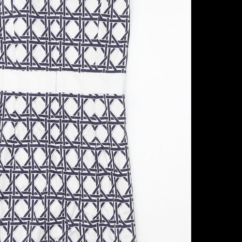 Brooks Brothers Womens White Geometric Cotton Pencil Dress Size 10 Round Neck Zip