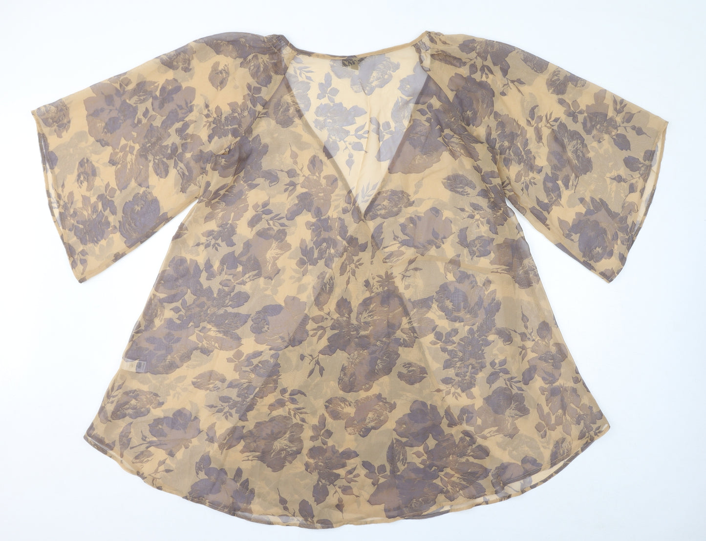 Topshop Womens Brown Floral Polyester Wrap Blouse Size 14 V-Neck - Sheer