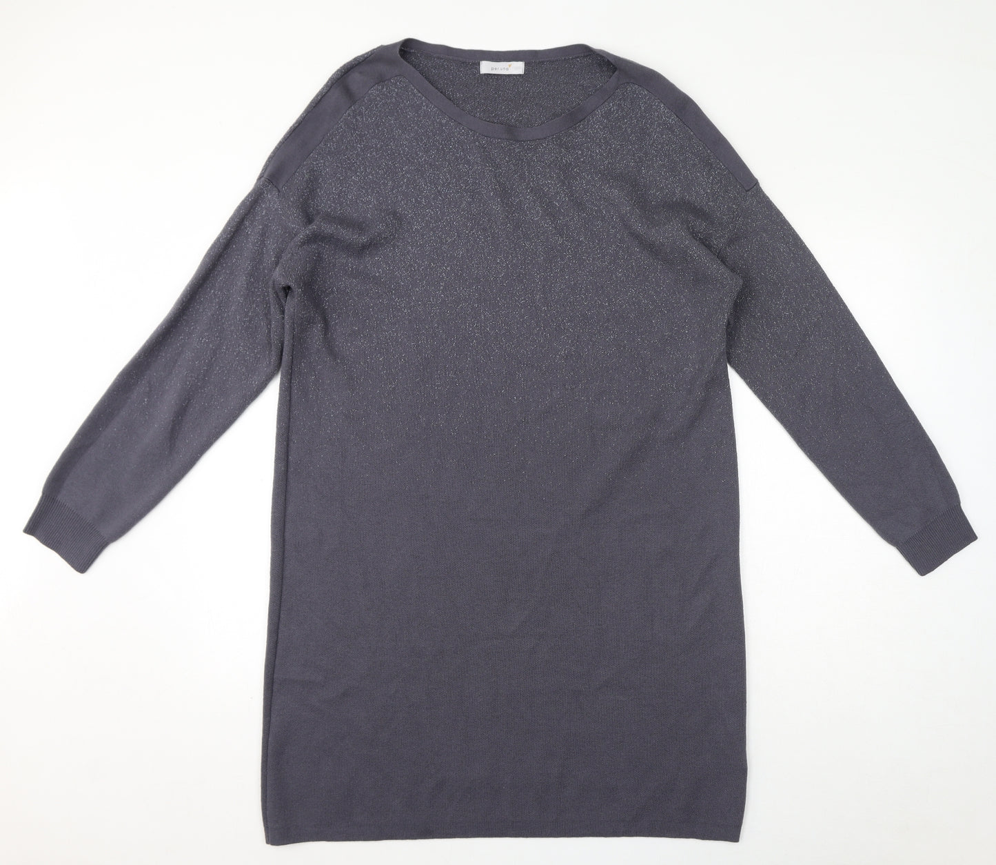 Per Una Womens Grey Cotton Jumper Dress Size 18 Round Neck Pullover - Sparkle