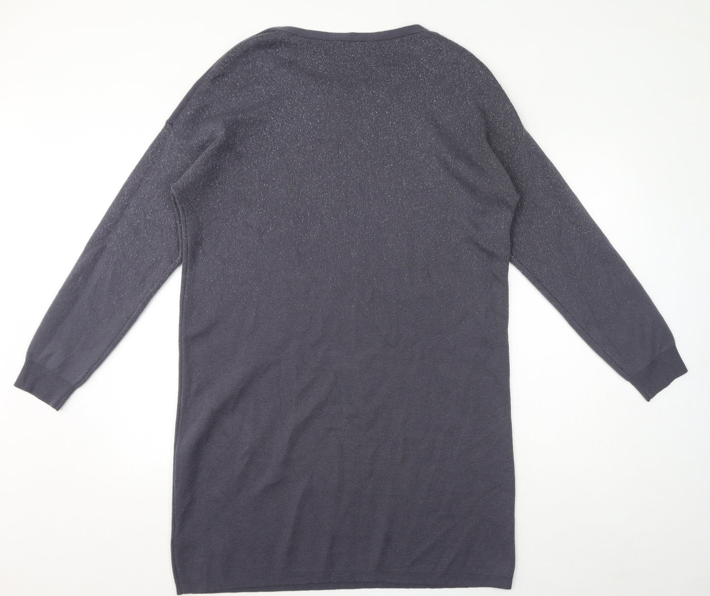 Per Una Womens Grey Cotton Jumper Dress Size 18 Round Neck Pullover - Sparkle