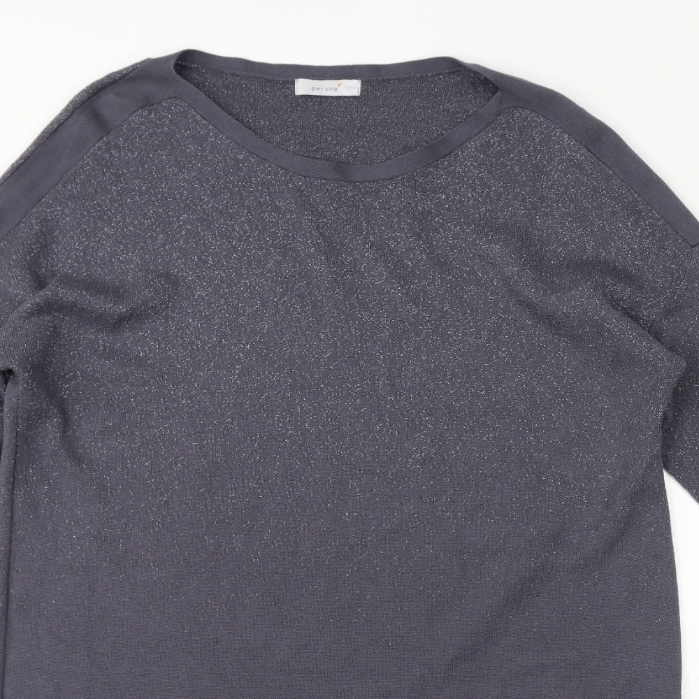 Per Una Womens Grey Cotton Jumper Dress Size 18 Round Neck Pullover - Sparkle