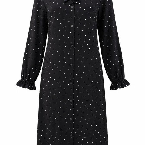 NEXT Womens Black Geometric Polyester Shirt Dress Size 8 V-Neck Button - Spades, Ruffles