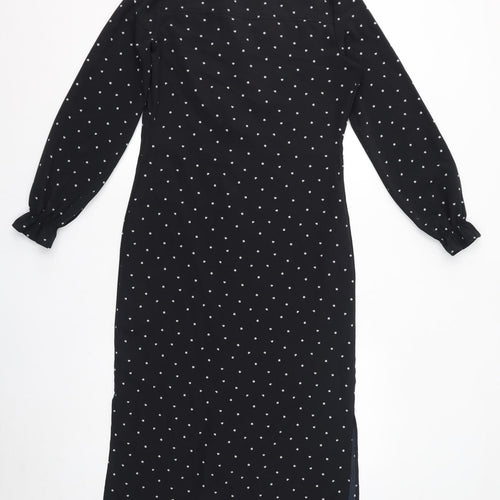 NEXT Womens Black Geometric Polyester Shirt Dress Size 8 V-Neck Button - Spades, Ruffles