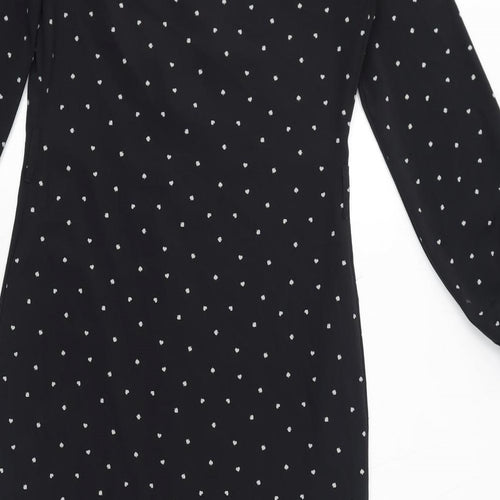 NEXT Womens Black Geometric Polyester Shirt Dress Size 8 V-Neck Button - Spades, Ruffles